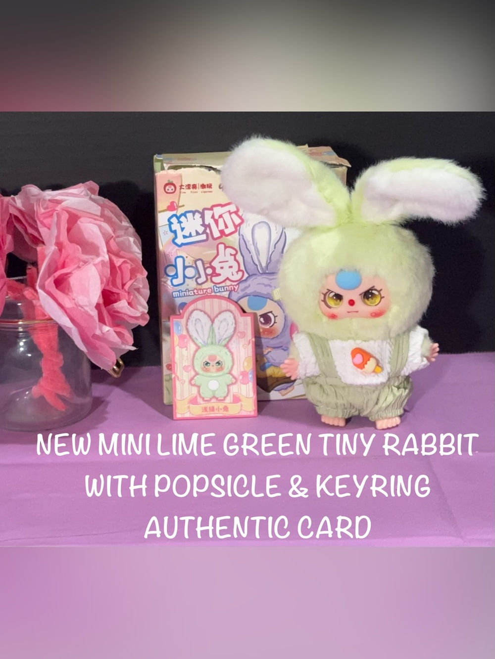 New Mini Tiny Rabbit Lime Green W/Popsicle & Keyring